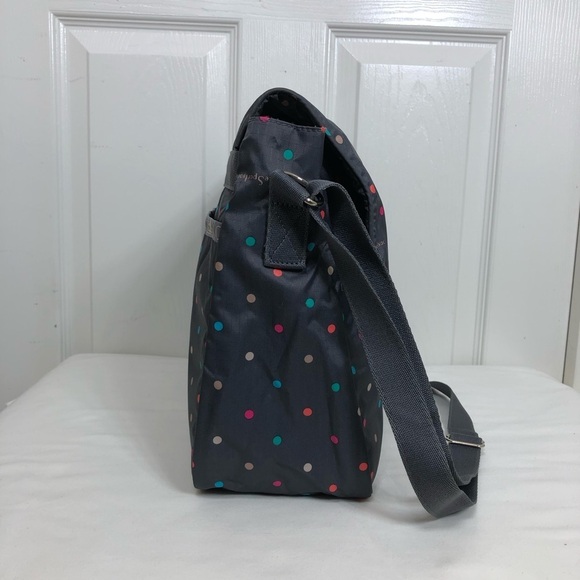 LeSportsac True Messenger Handbag Gray With Colorful Polka - Picture 5 of 16